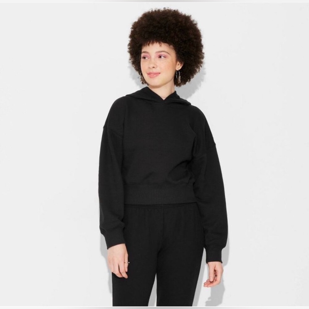 Wild Fable Black Cropped Pullover Hoodie